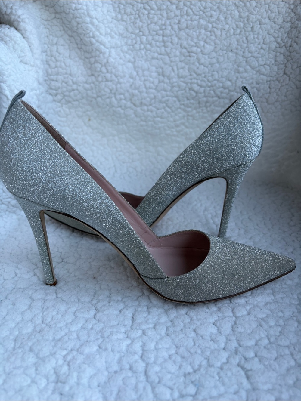 SJP by Sarah Jessica Parker Silver Glitter Pointed Stiletto Pumps -Sz 39